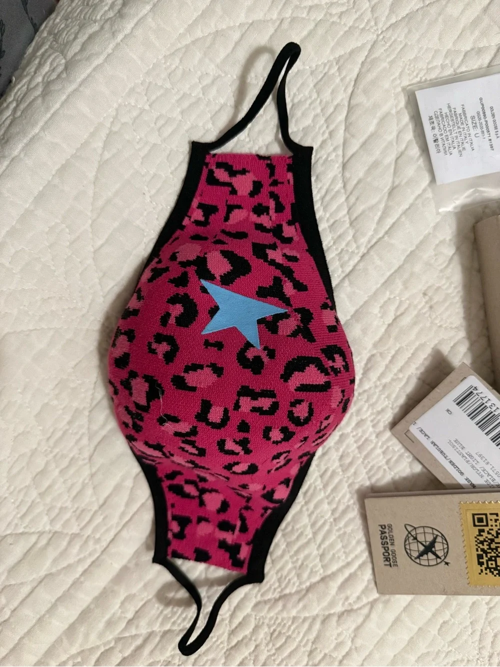 Golden Goose Pink Leopard Star Face Mask